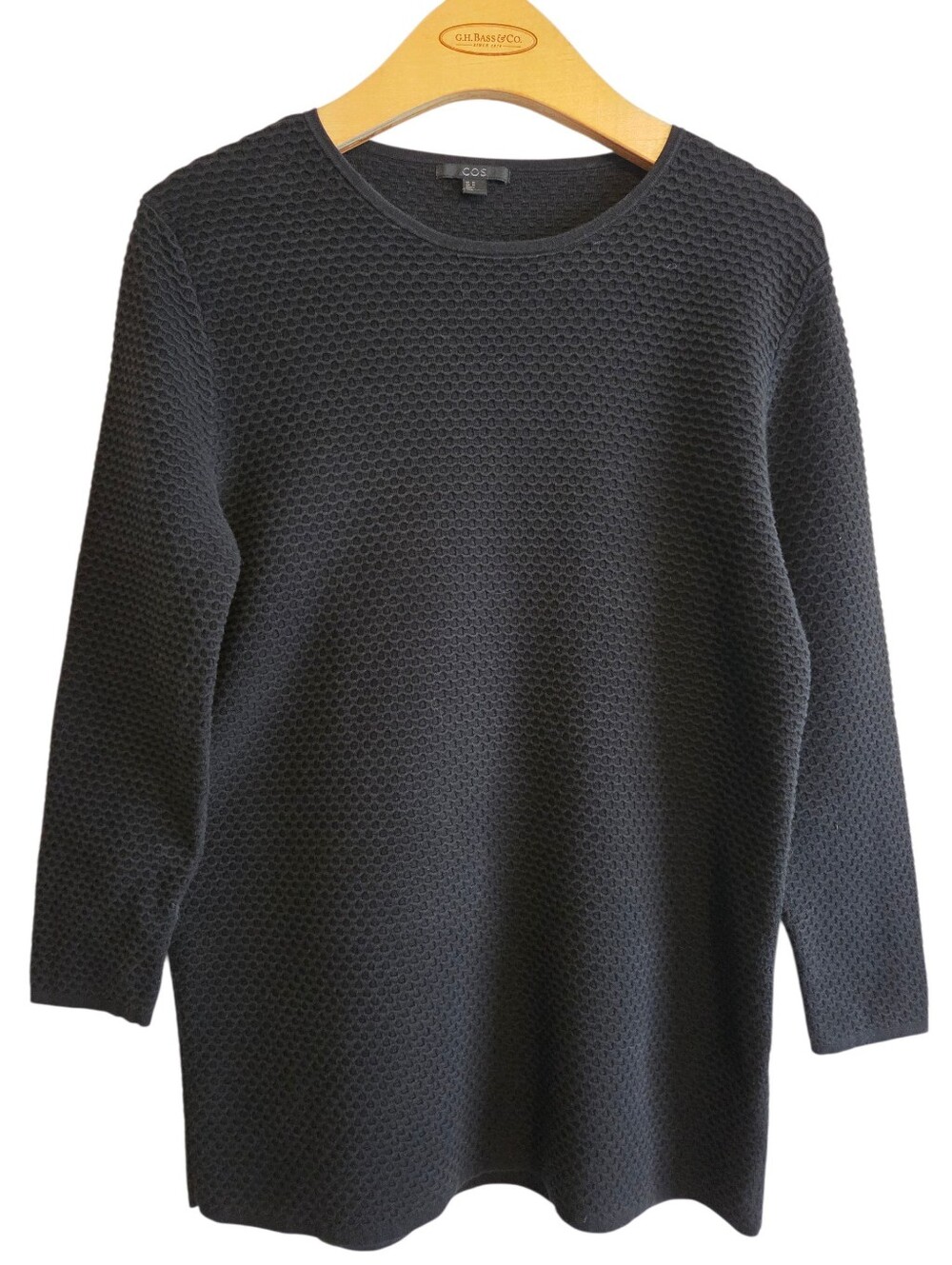 COS Women's Black Textured Bubble Knit Pullover Crewneck Sweater Sz M Casual